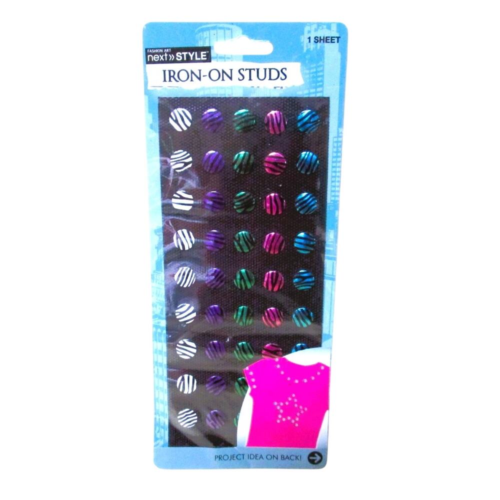 Fashion Art Iron-on Metal Studs Neon Zebra Pattern 45ct DIY Craft Embellishments